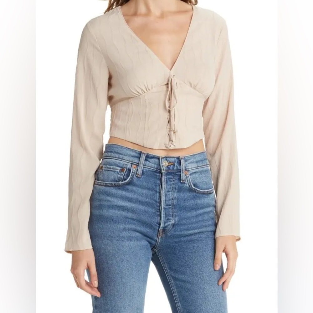 Elodie Cream Tie Front Crop Blouse